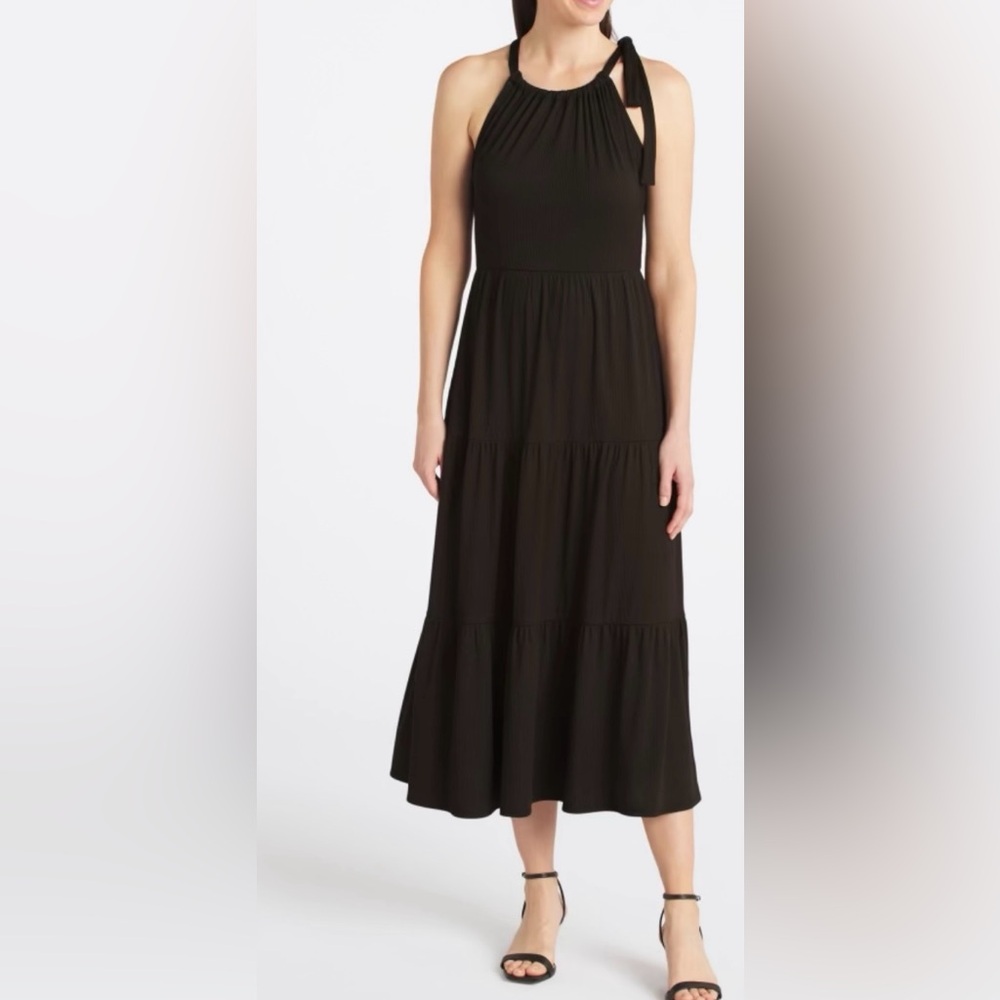 ✨ Kaileigh Black Halter Midi Sundress – Small Petite (NWT)